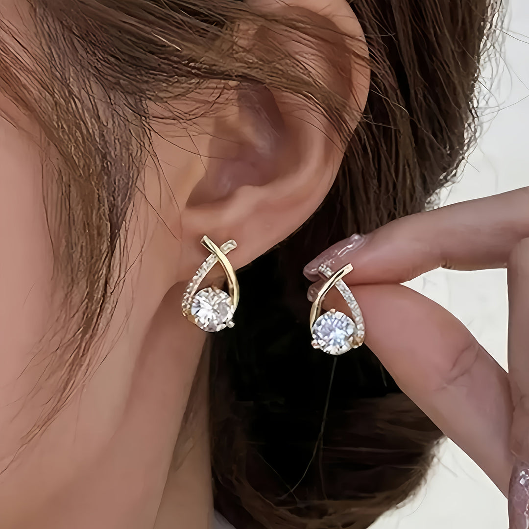 Golden Cross Zirconia Stud Earrings