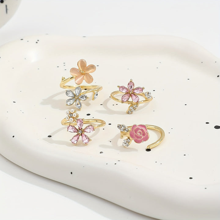 Alloy Rhinestone Pearl Ring Set