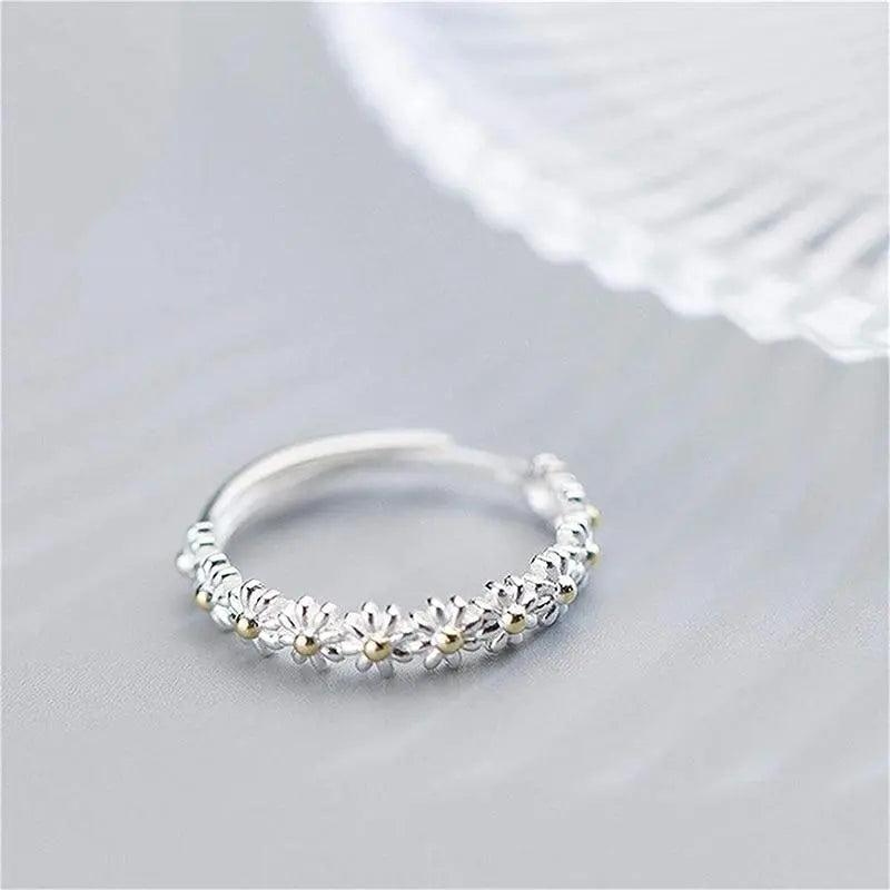 Silver Daisy Ring with Hand-Painted Enamel