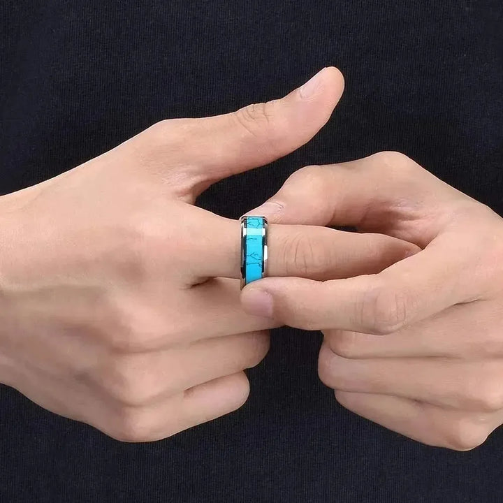Sophisticated Stainless Steel Turquoise Ring