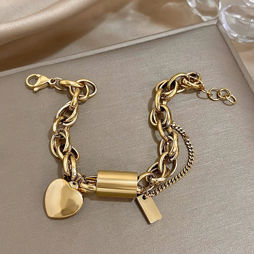 Timeless White Gold Heartened Chunky Bracelet
