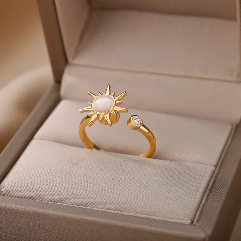 Vintage Stainless Steel Rotating Sun Opal Ring
