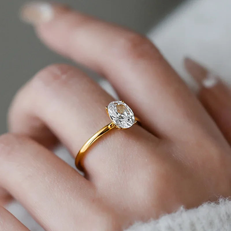 Sophisticated Sterling Silver Oval Cut Engagement Ring