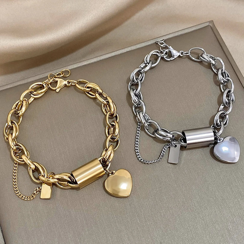 Timeless White Gold Heartened Chunky Bracelet