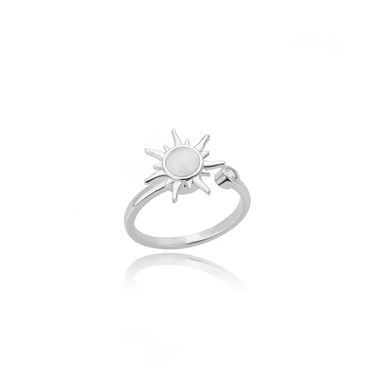Vintage Stainless Steel Rotating Sun Opal Ring